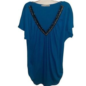 Maurices Blue Tunic Top Blouse V Neck Embellished Women's‎